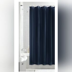 Washable Navy Blue Shower Curtain & Mat